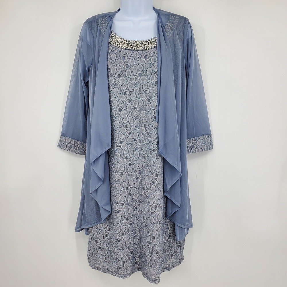 R&M Richards Slate Blue Sparkly Shimmer‎ Formal Sheath Holiday Party Dress 6